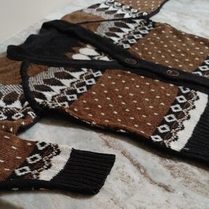 Farmers Market Iceland Cardigan Sweater in Brown Black Cream XXS to S